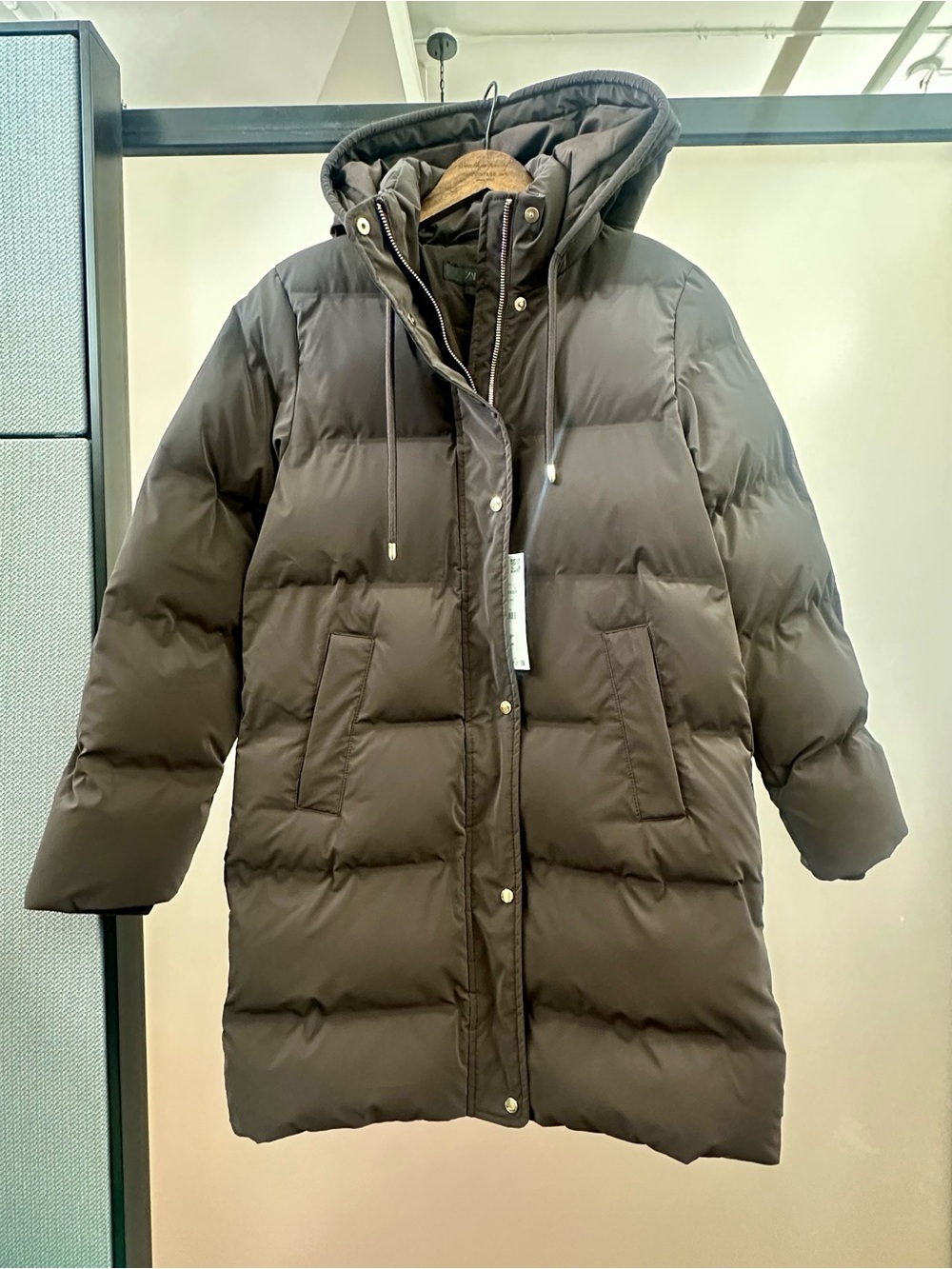 Zara Windproof semi-long hooded Puffer anorak coat size XS NWT
